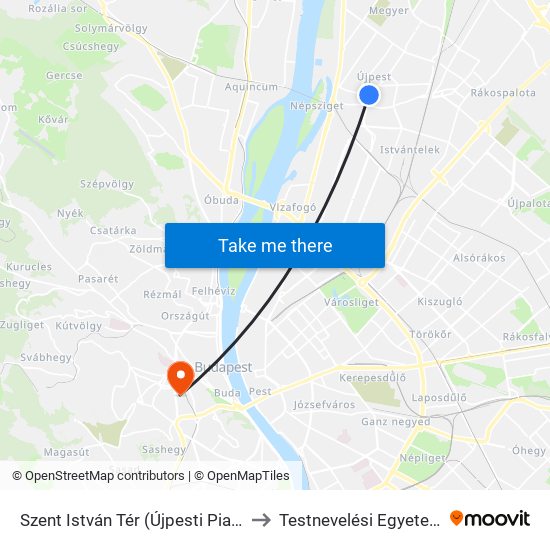 Szent István Tér (Újpesti Piac) to Testnevelési Egyetem map