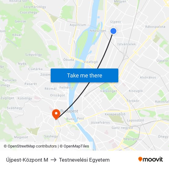 Újpest-Központ M to Testnevelési Egyetem map