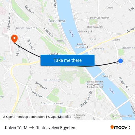 Kálvin Tér M to Testnevelési Egyetem map