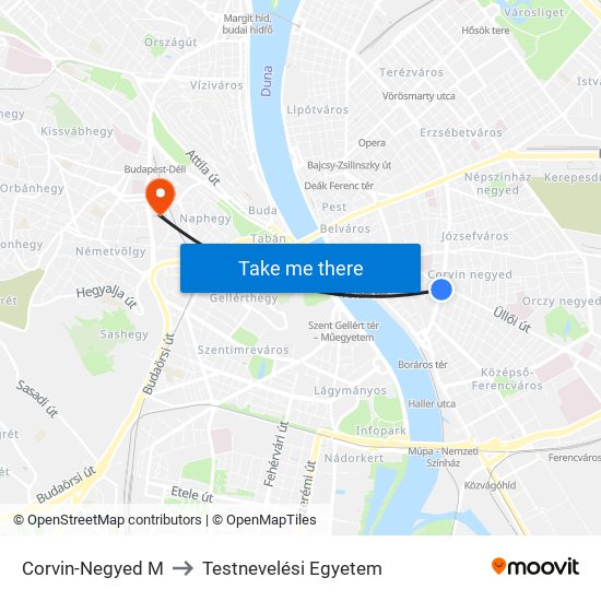 Corvin-Negyed M to Testnevelési Egyetem map