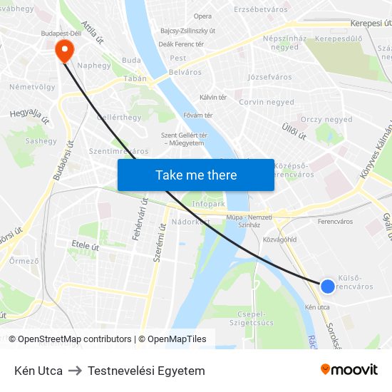 Kén Utca to Testnevelési Egyetem map