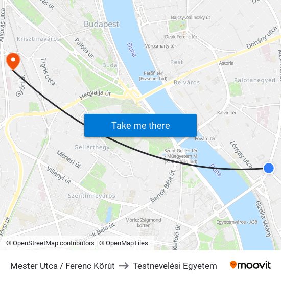 Mester Utca / Ferenc Körút to Testnevelési Egyetem map