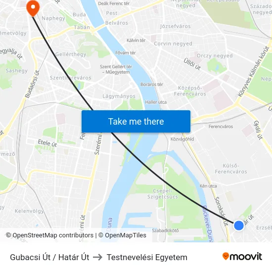 Gubacsi Út / Határ Út to Testnevelési Egyetem map