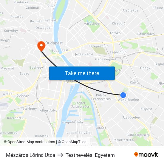 Mészáros Lőrinc Utca to Testnevelési Egyetem map