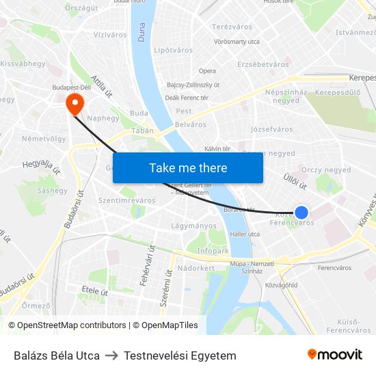 Balázs Béla Utca to Testnevelési Egyetem map