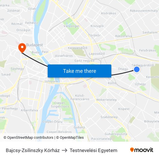 Bajcsy-Zsilinszky Kórház to Testnevelési Egyetem map