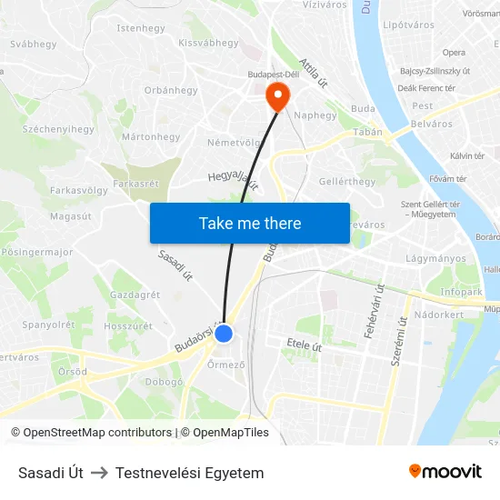 Sasadi Út to Testnevelési Egyetem map