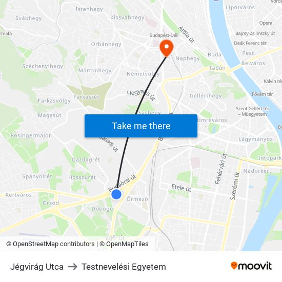 Jégvirág Utca to Testnevelési Egyetem map