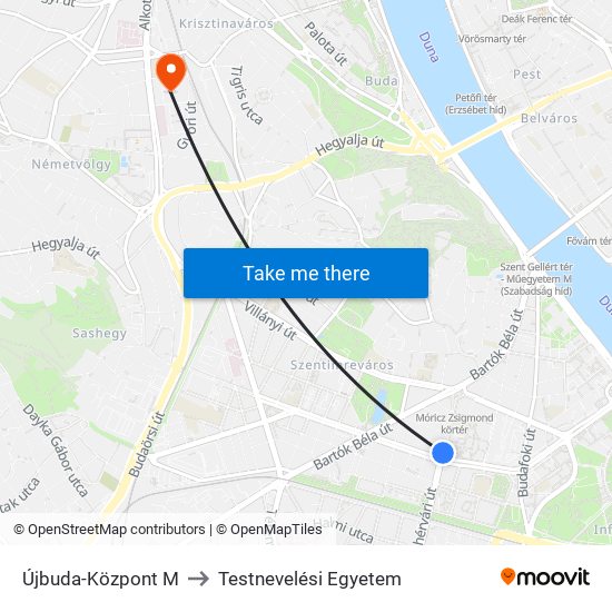 Újbuda-Központ M to Testnevelési Egyetem map