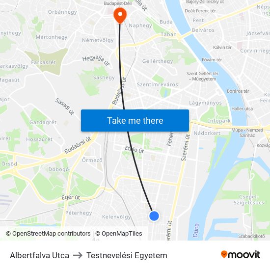 Albertfalva Utca to Testnevelési Egyetem map