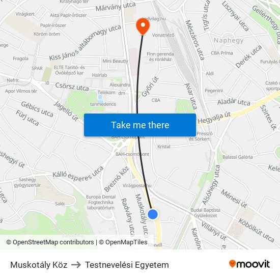 Muskotály Köz to Testnevelési Egyetem map