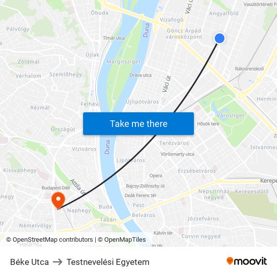 Béke Utca to Testnevelési Egyetem map