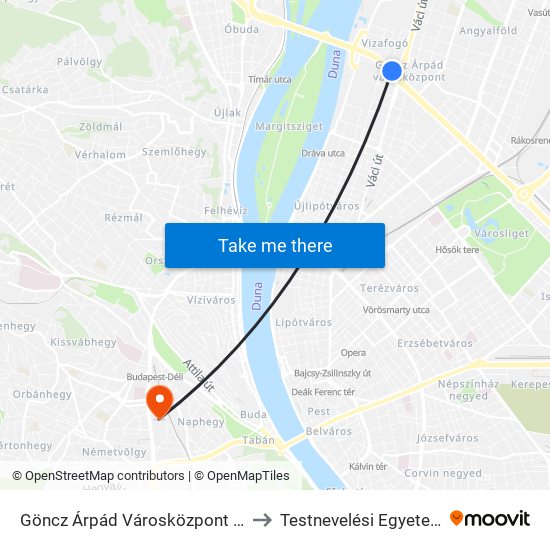 Göncz Árpád Városközpont M to Testnevelési Egyetem map