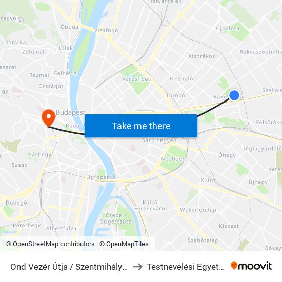 Ond Vezér Útja / Szentmihályi Út to Testnevelési Egyetem map