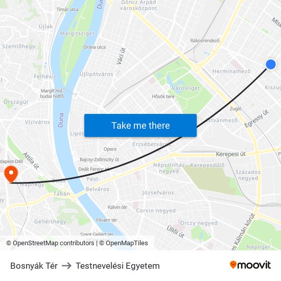 Bosnyák Tér to Testnevelési Egyetem map