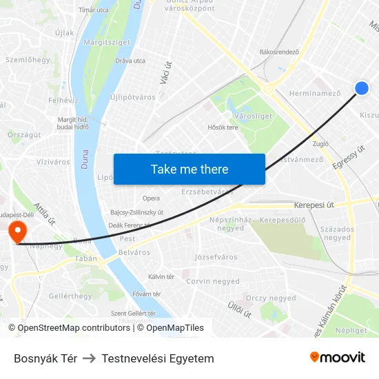 Bosnyák Tér to Testnevelési Egyetem map