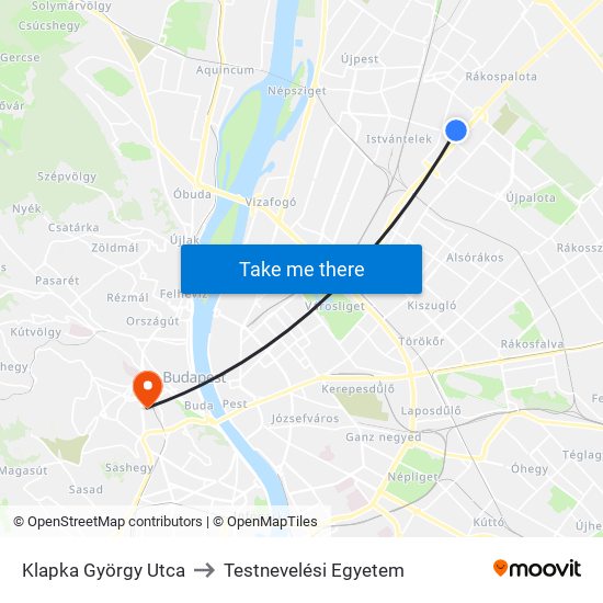 Klapka György Utca to Testnevelési Egyetem map