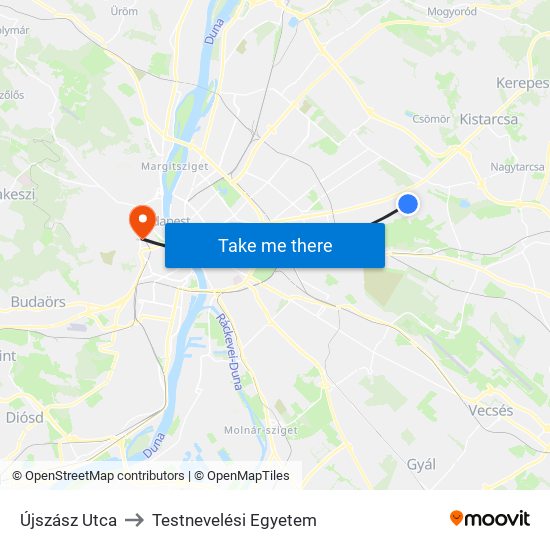 Újszász Utca to Testnevelési Egyetem map