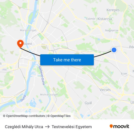 Czeglédi Mihály Utca to Testnevelési Egyetem map