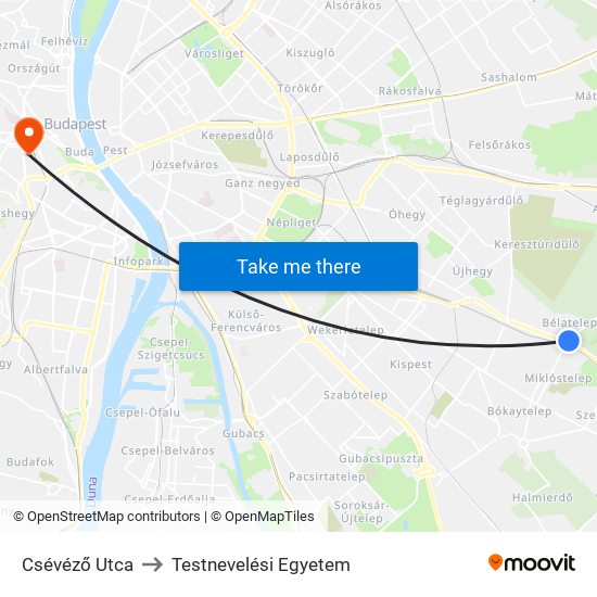 Csévéző Utca to Testnevelési Egyetem map