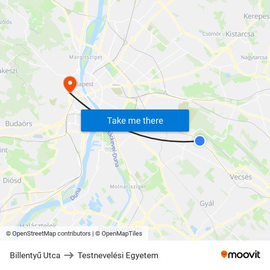 Billentyű Utca to Testnevelési Egyetem map