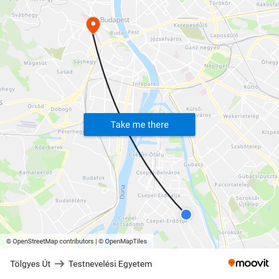 Tölgyes Út to Testnevelési Egyetem map