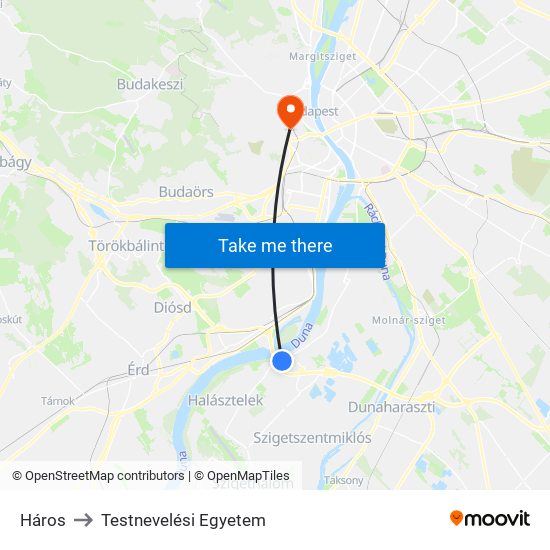 Háros to Testnevelési Egyetem map