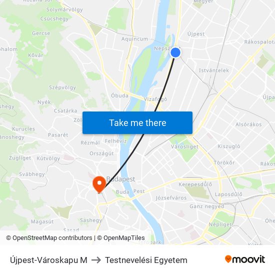 Újpest-Városkapu M to Testnevelési Egyetem map