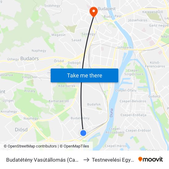 Budatétény Vasútállomás (Campona) to Testnevelési Egyetem map