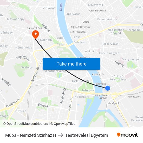 Müpa - Nemzeti Színház H to Testnevelési Egyetem map