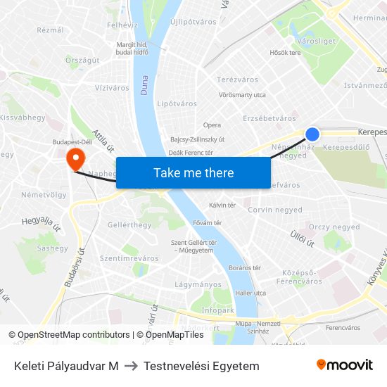 Keleti Pályaudvar M to Testnevelési Egyetem map