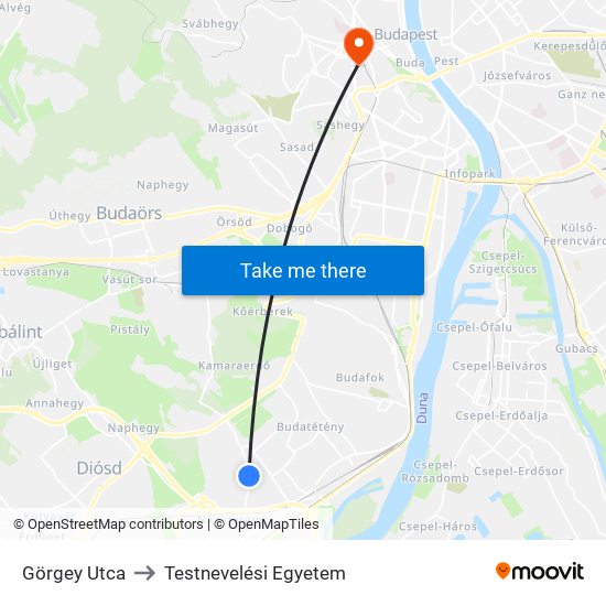 Görgey Utca to Testnevelési Egyetem map