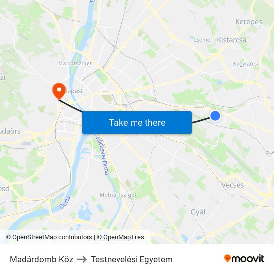 Madárdomb Köz to Testnevelési Egyetem map