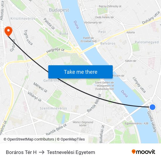 Boráros Tér H to Testnevelési Egyetem map