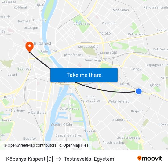 Kőbánya-Kispest [D] to Testnevelési Egyetem map