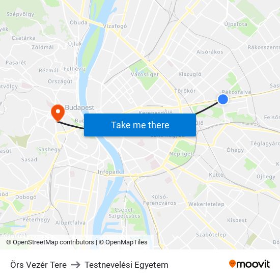 Örs Vezér Tere to Testnevelési Egyetem map