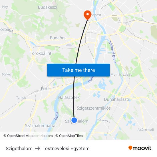 Szigethalom to Testnevelési Egyetem map