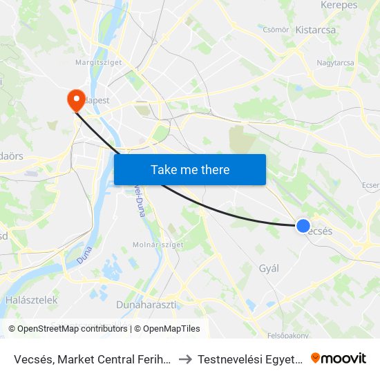 Vecsés, Market Central Ferihegy to Testnevelési Egyetem map