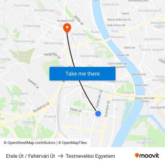 Etele Út / Fehérvári Út to Testnevelési Egyetem map