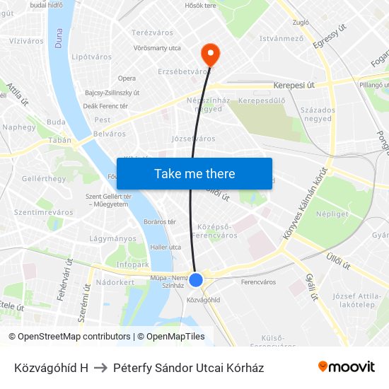 Közvágóhíd H to Péterfy Sándor Utcai Kórház map