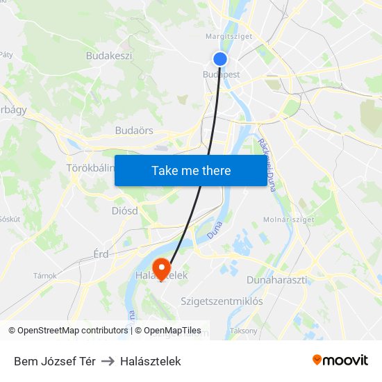 Bem József Tér to Halásztelek map