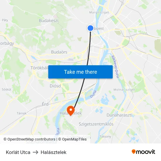 Korlát Utca to Halásztelek map