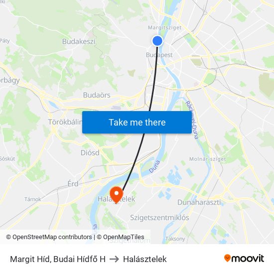 Margit Híd, Budai Hídfő H to Halásztelek map