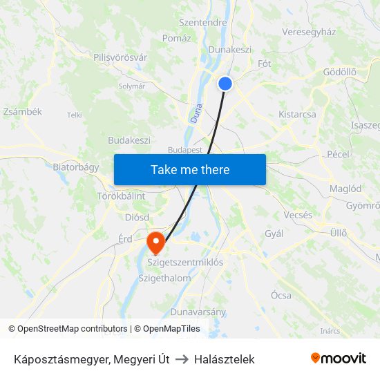 Káposztásmegyer, Megyeri Út to Halásztelek map