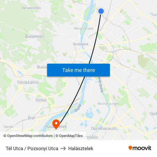 Tél Utca / Pozsonyi Utca to Halásztelek map