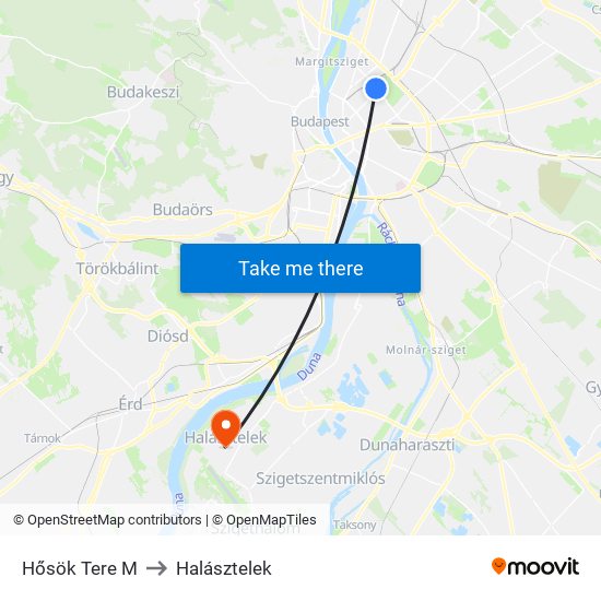 Hősök Tere M to Halásztelek map