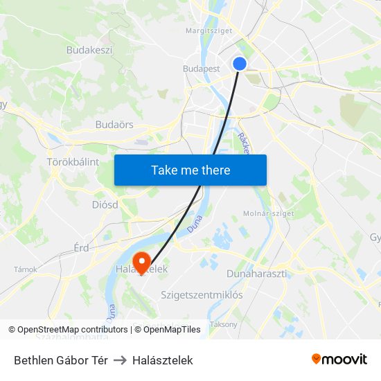 Bethlen Gábor Tér to Halásztelek map