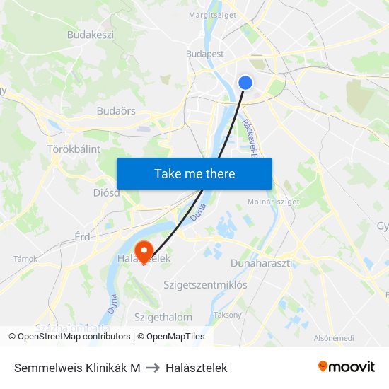 Semmelweis Klinikák M to Halásztelek map