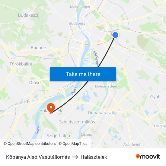 Kőbánya Alsó Vasútállomás to Halásztelek map