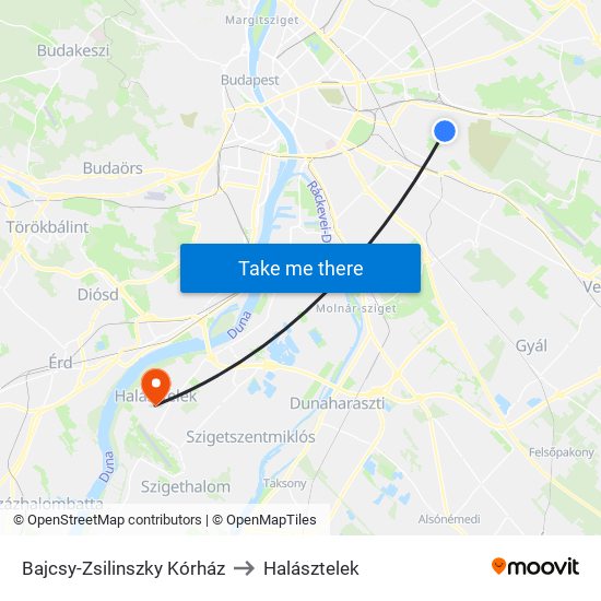 Bajcsy-Zsilinszky Kórház to Halásztelek map